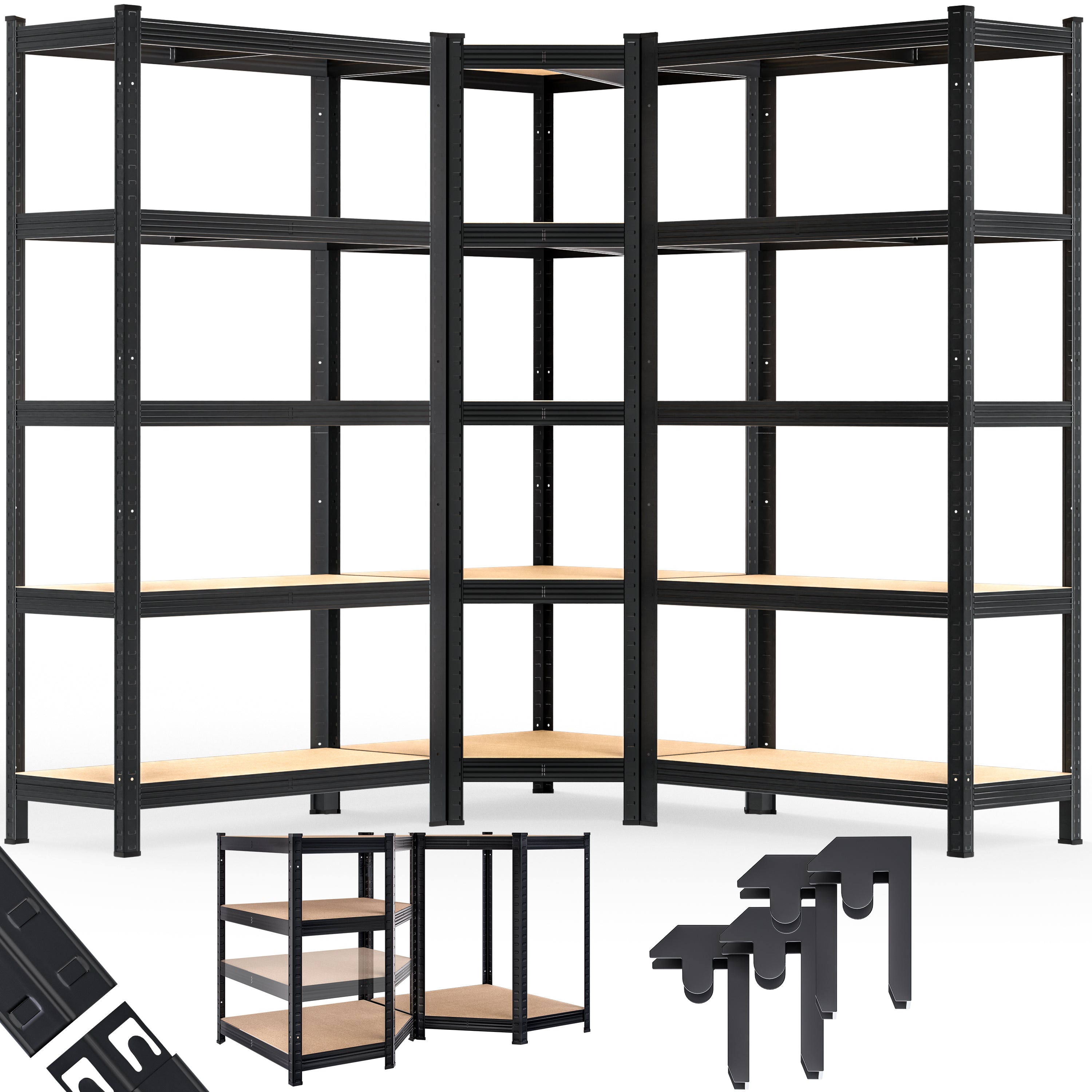 Lot de 3 Étagères Charge Lourde – 2×180×90×40 cm + 1×Angle 180×70×40 cm – 875 kg
