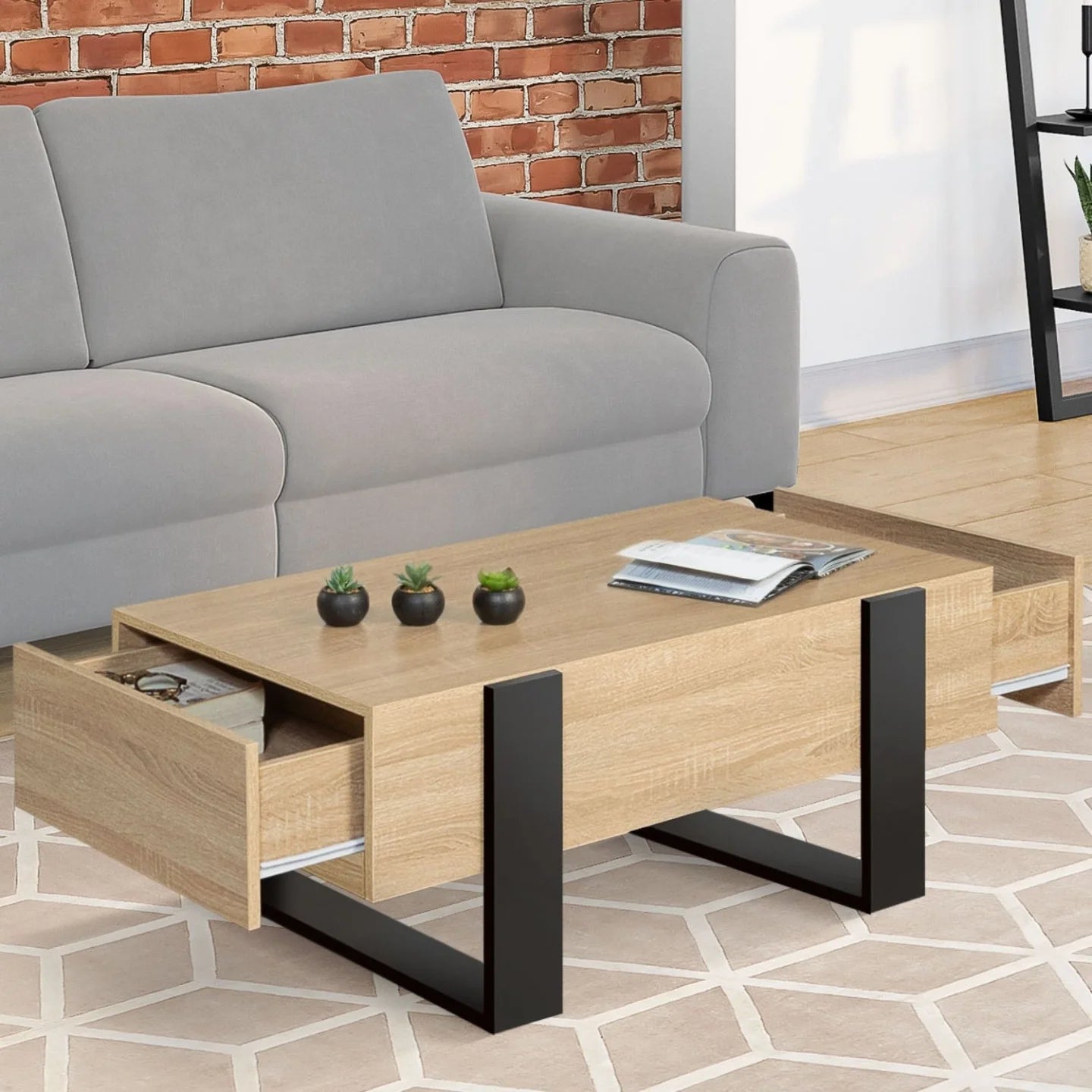 Table Basse 100cm avec Tiroirs