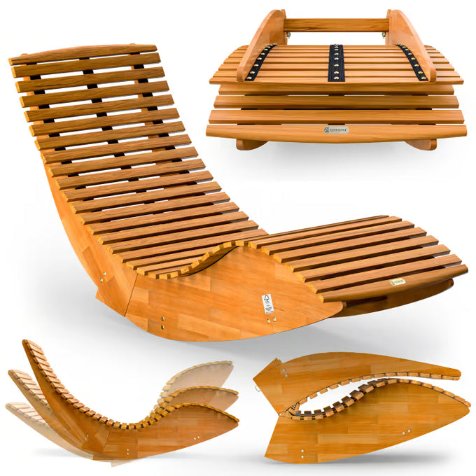 Chaise Longue à Bascule Pliable en Bois – Transat de Jardin Confortable