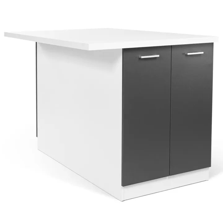Îlot Central 120 cm – Blanc et Gris avec Plan de Travail