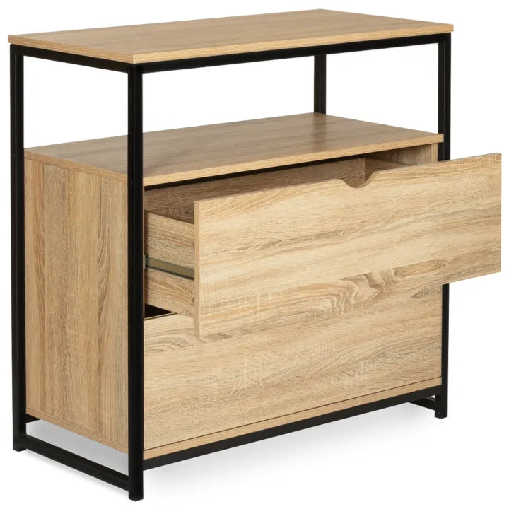 Commode 2 Tiroirs – Design Industriel avec Étagère