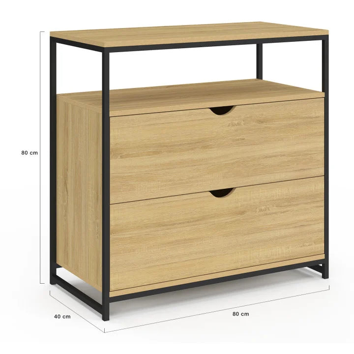 Commode 2 Tiroirs – Design Industriel avec Étagère