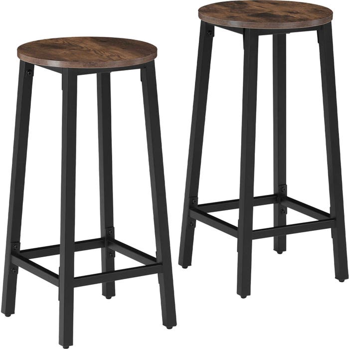 Lot de tabourets de bar CORBY look industriel bois foncé - Lot de 2