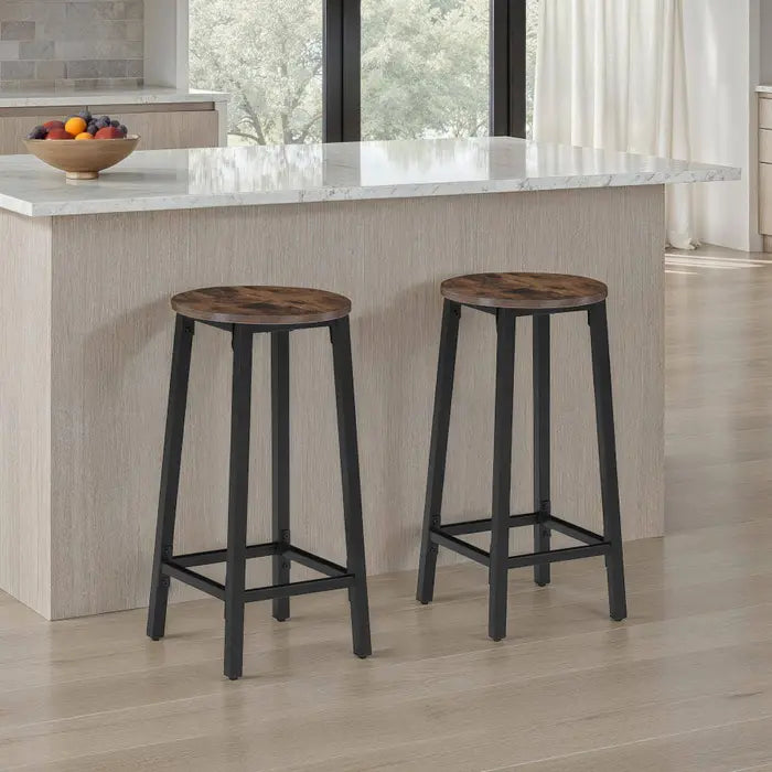 Lot de 2 tabourets de bar - Look industriel bois foncé