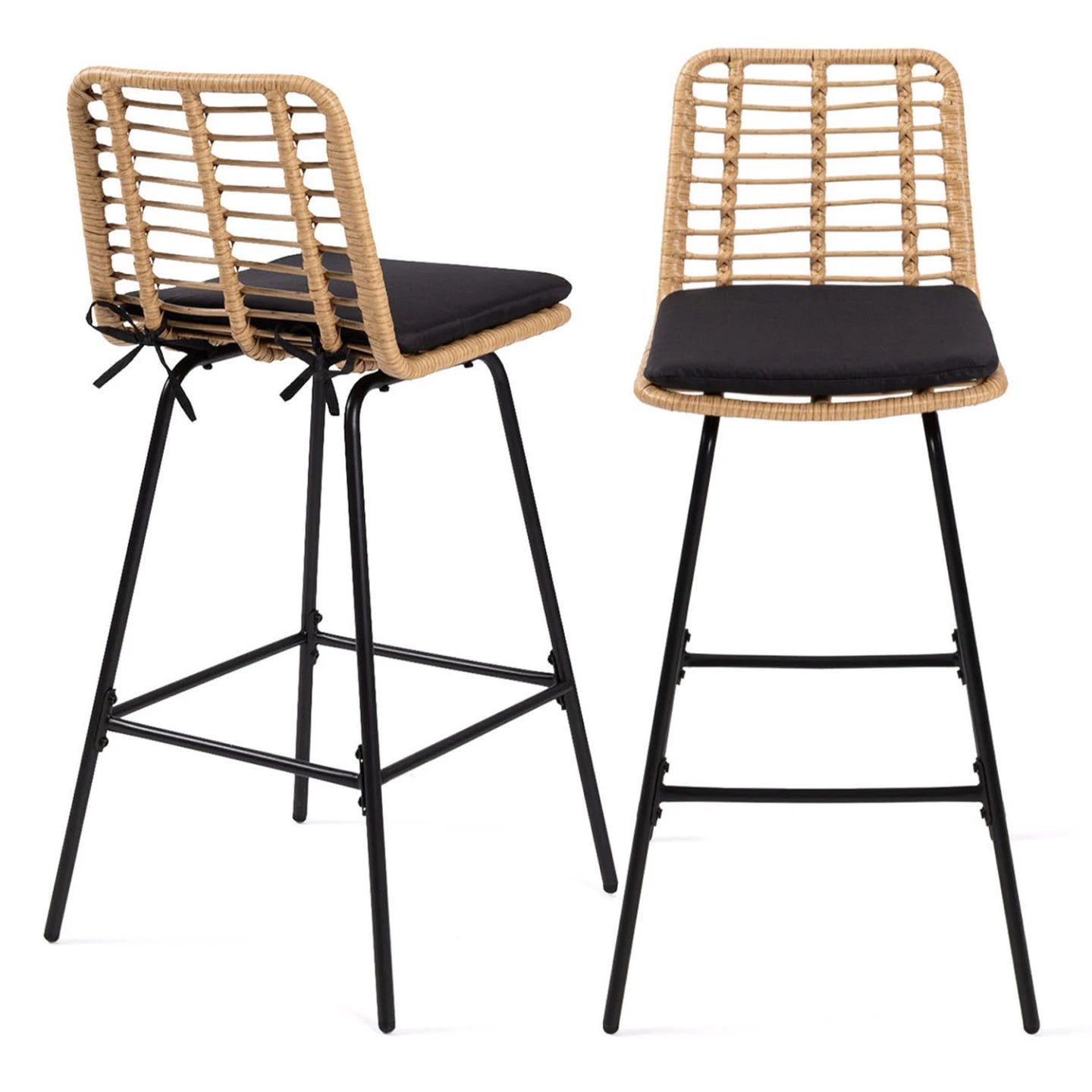 Lot de 2 Tabourets de Bar - Effet Rotin