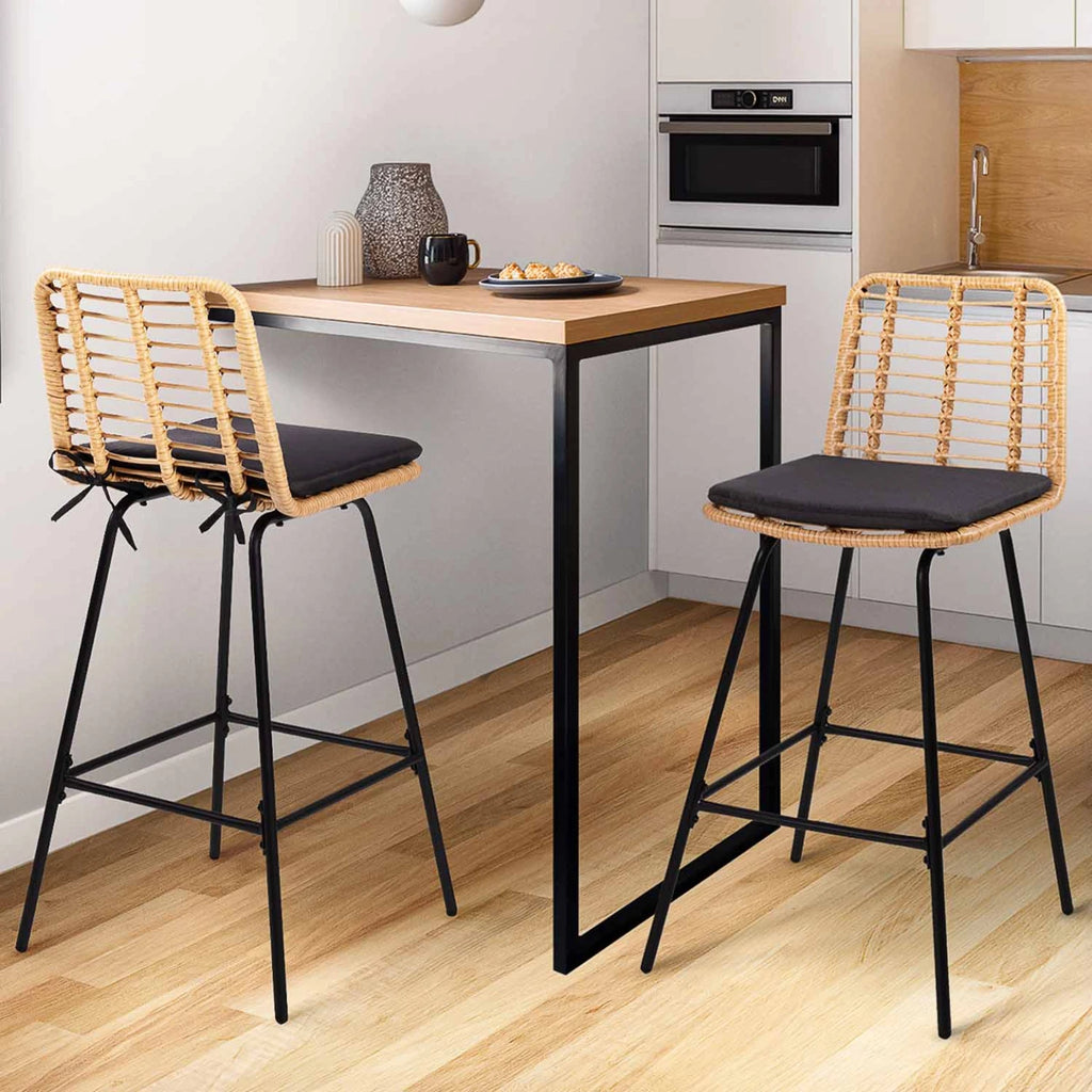 Lot de 2 Tabourets de Bar - Effet Rotin