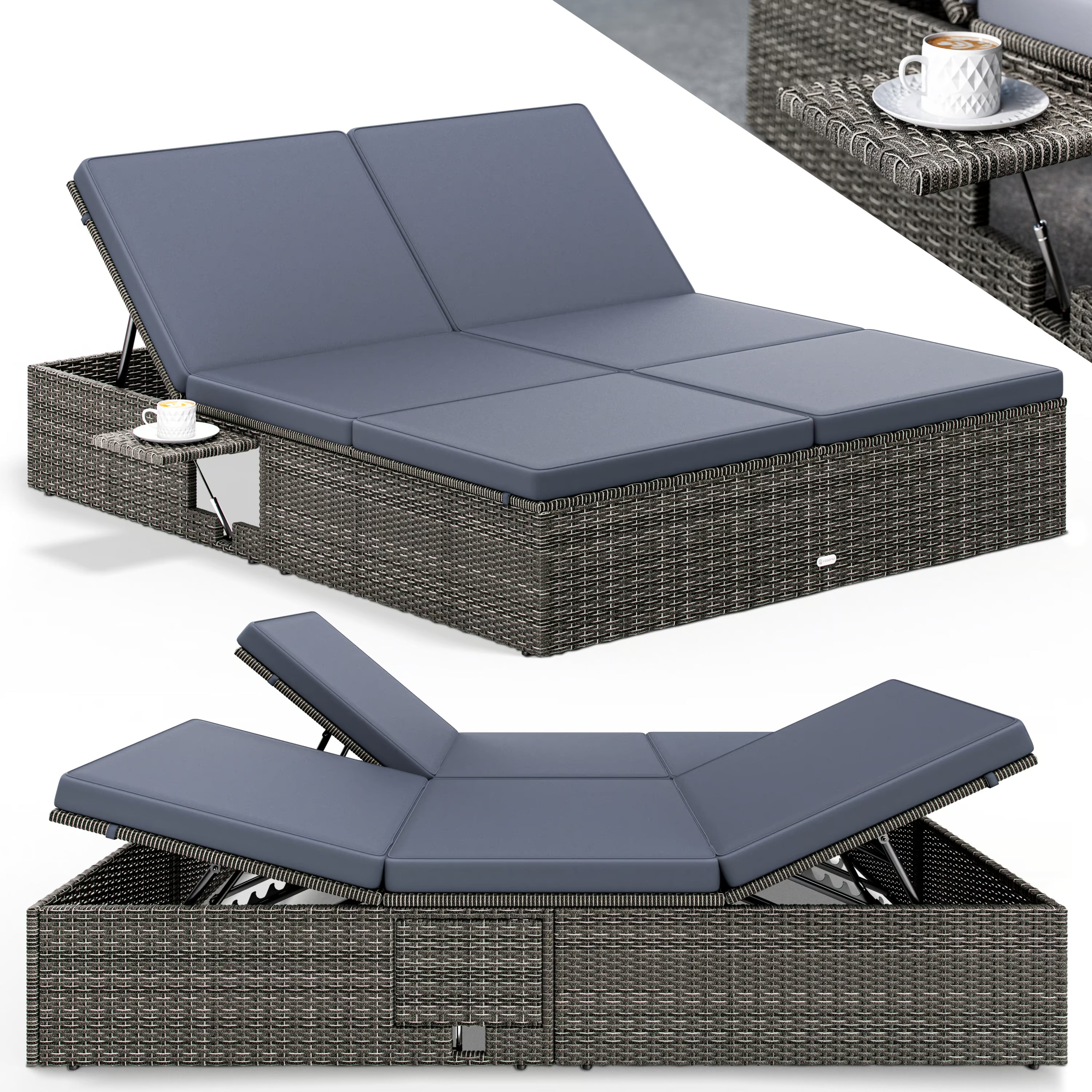 Bain de Soleil Double Poly-Rotin 2 Places - Gris Anthracite