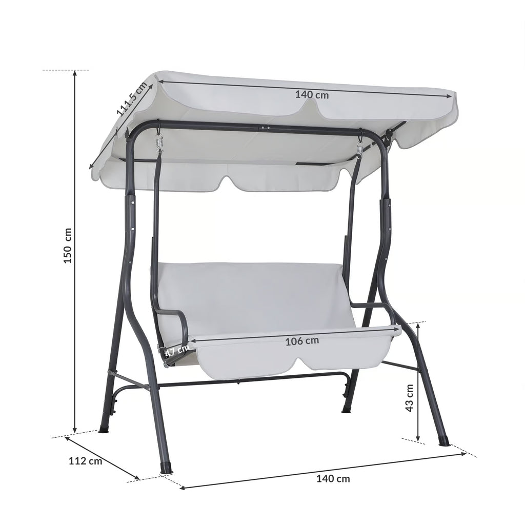 Balancelle de Jardin Gris Clair - Toit Pare-Soleil & Coussins