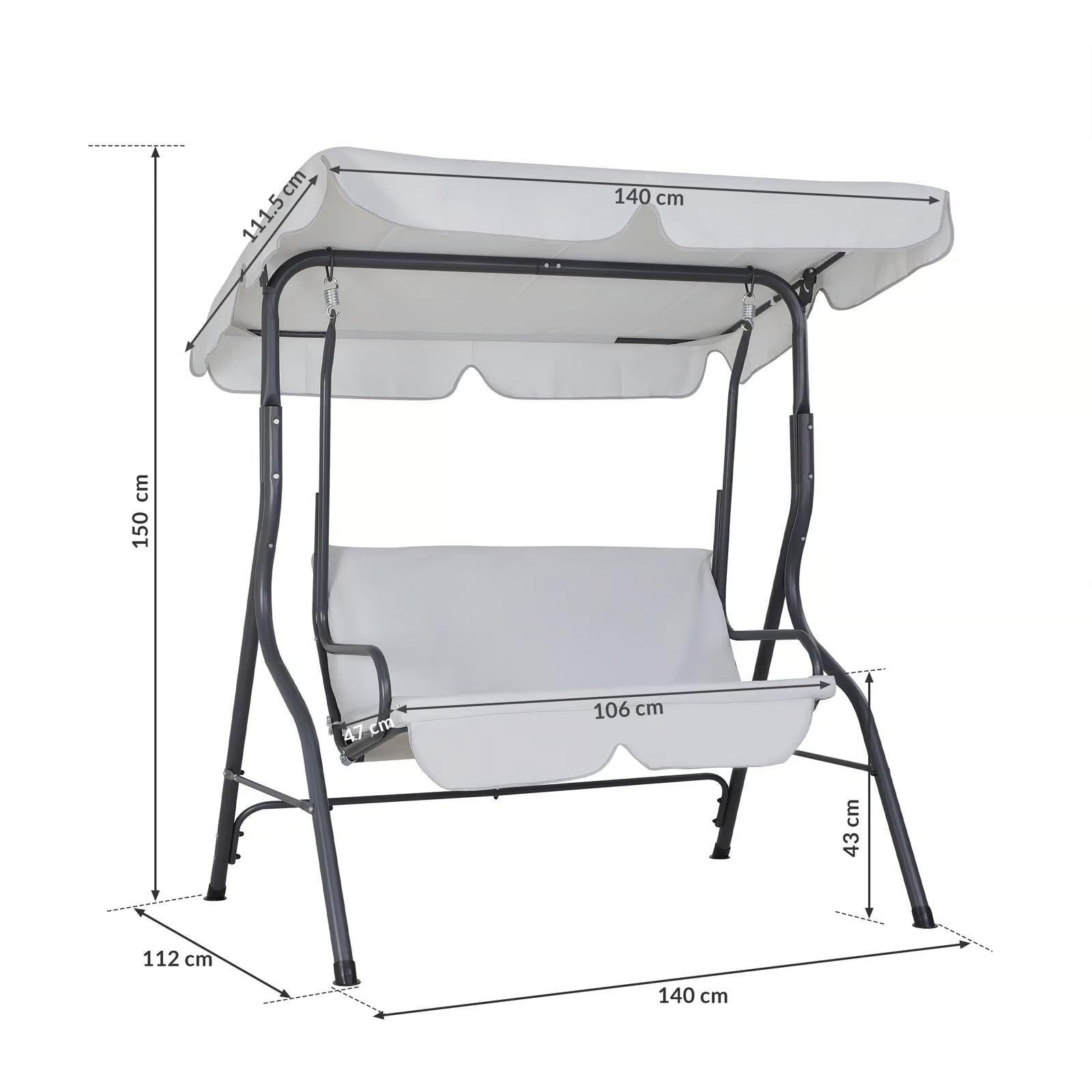Balancelle de Jardin Gris Clair - Toit Pare-Soleil & Coussins