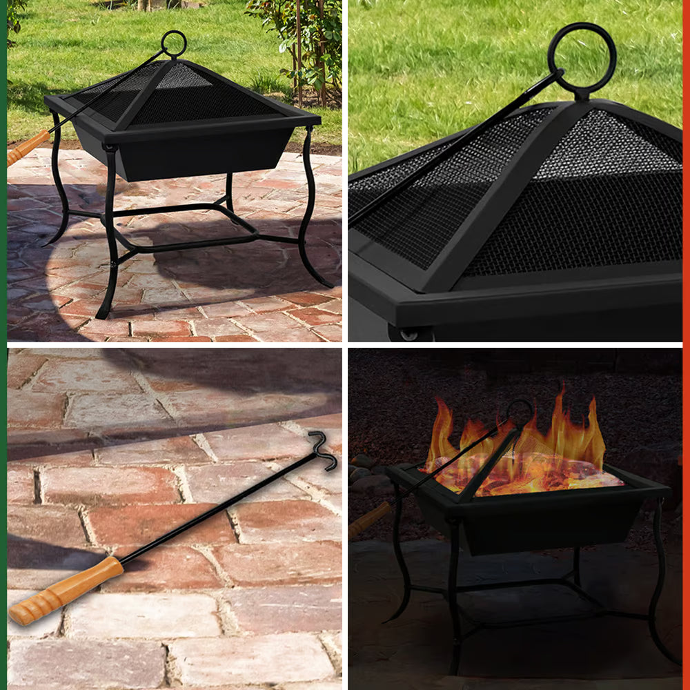 Brasero Carré 45cm Acier Noir - Soirées au Coin du Feu
