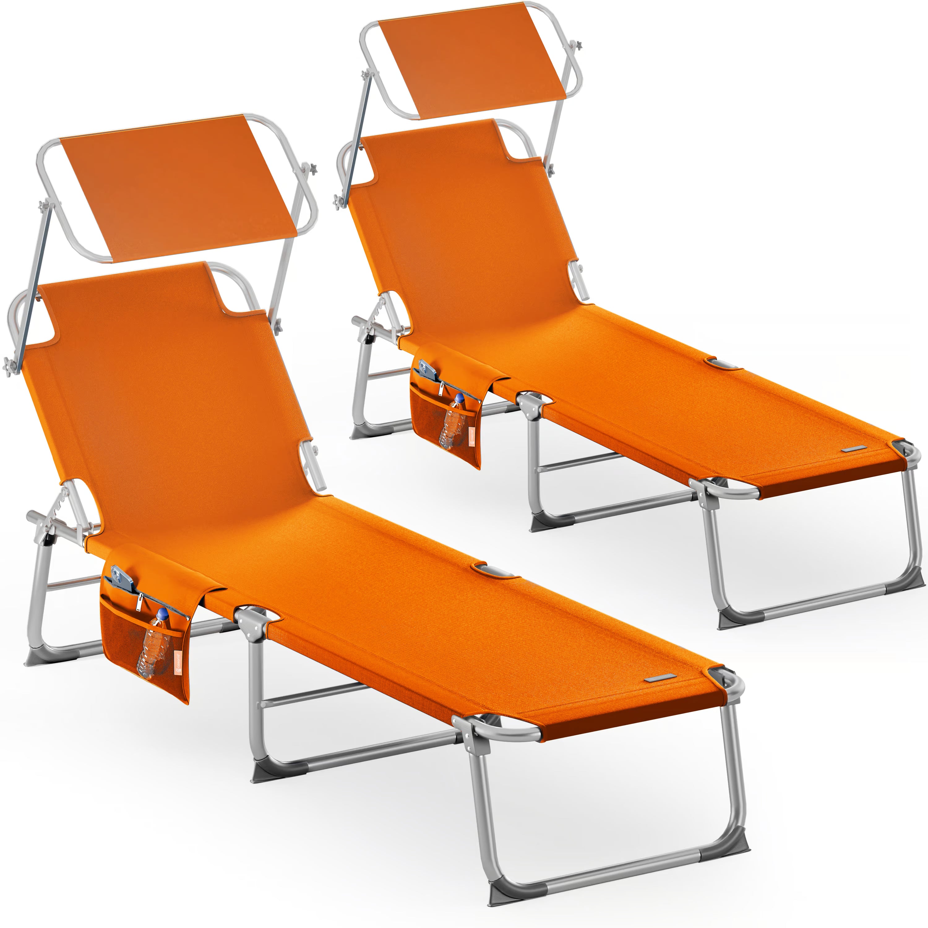 Lot 2 Bains de Soleil Alu Orange - Toit Solaire Réglable
