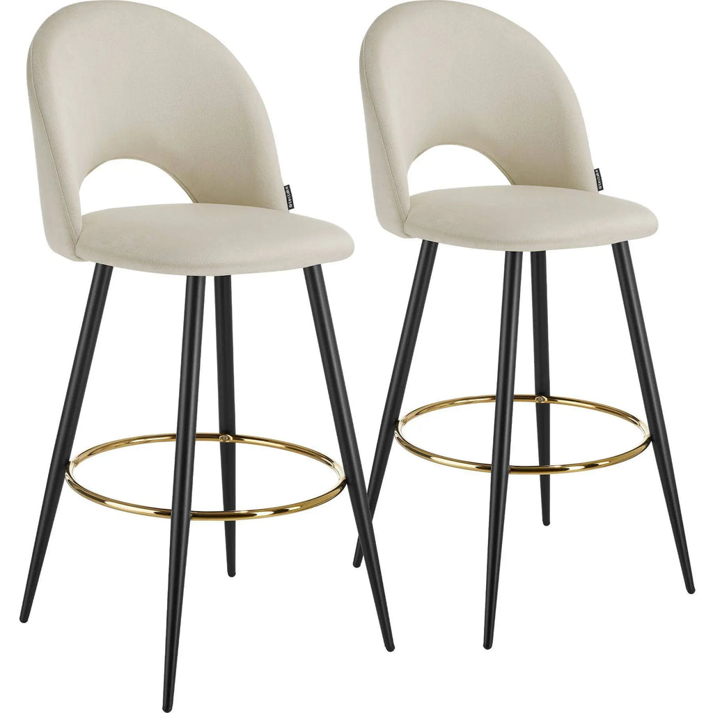 Lot de 2 chaises de bar aspect velours - Crème/Noir