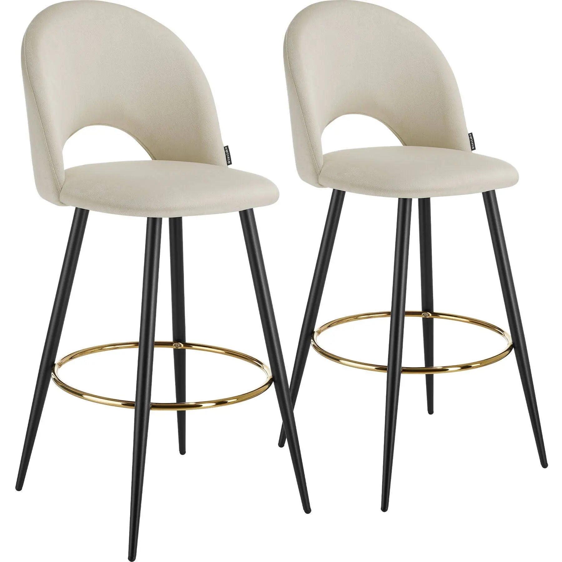 Lot de 2 chaises de bar aspect velours - Crème/Noir