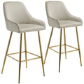 Lot de 2 tabourets de bar aspect velours avec dossier - Crème/Doré