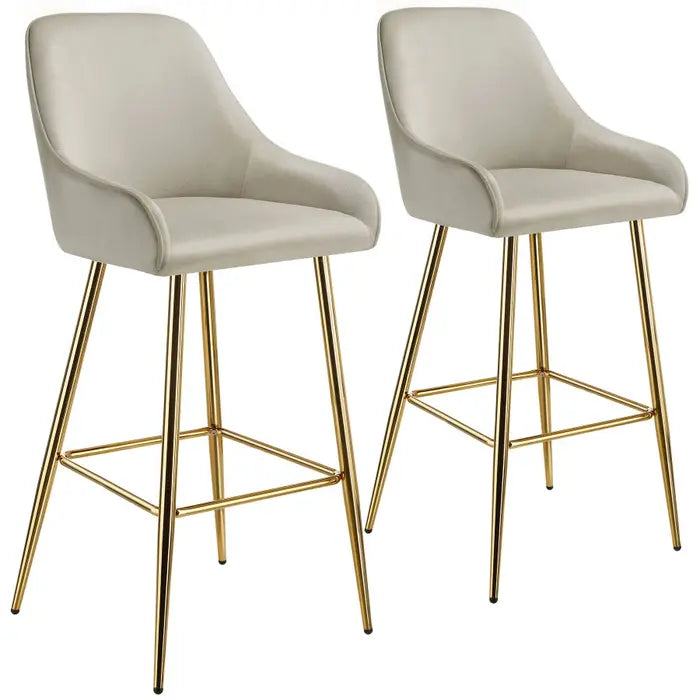 Lot de 2 tabourets de bar aspect velours avec dossier - Crème/Doré