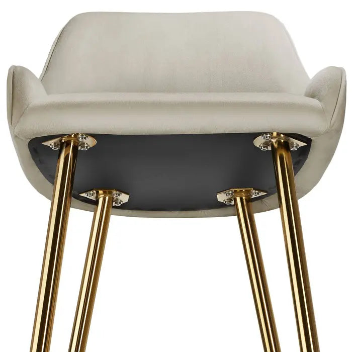 Lot de 2 tabourets de bar aspect velours avec dossier - Crème/Doré