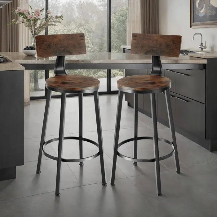 Lot de 2 tabourets de bar style industriel bois foncé