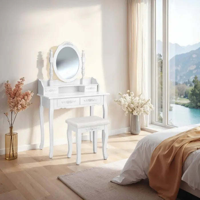 Coiffeuse avec miroir et tabouret - Table de maquillage