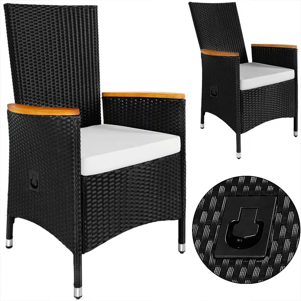 Lot 2 Fauteuils Poly-Rotin Noir - Dossier Inclinable Acacia