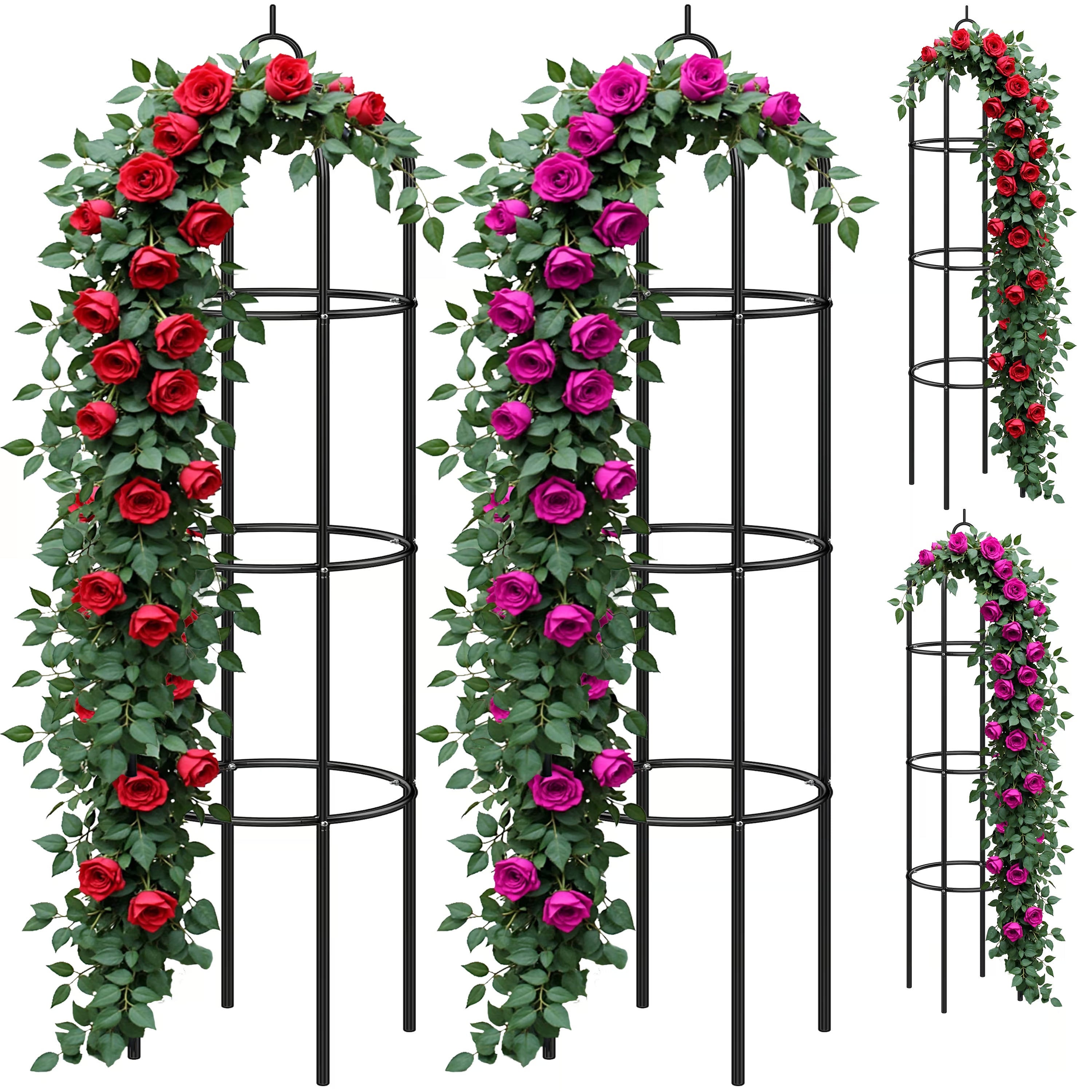 Lot 4 Colonnes à Rosiers 2m Noir - Support Grimpantes Métal