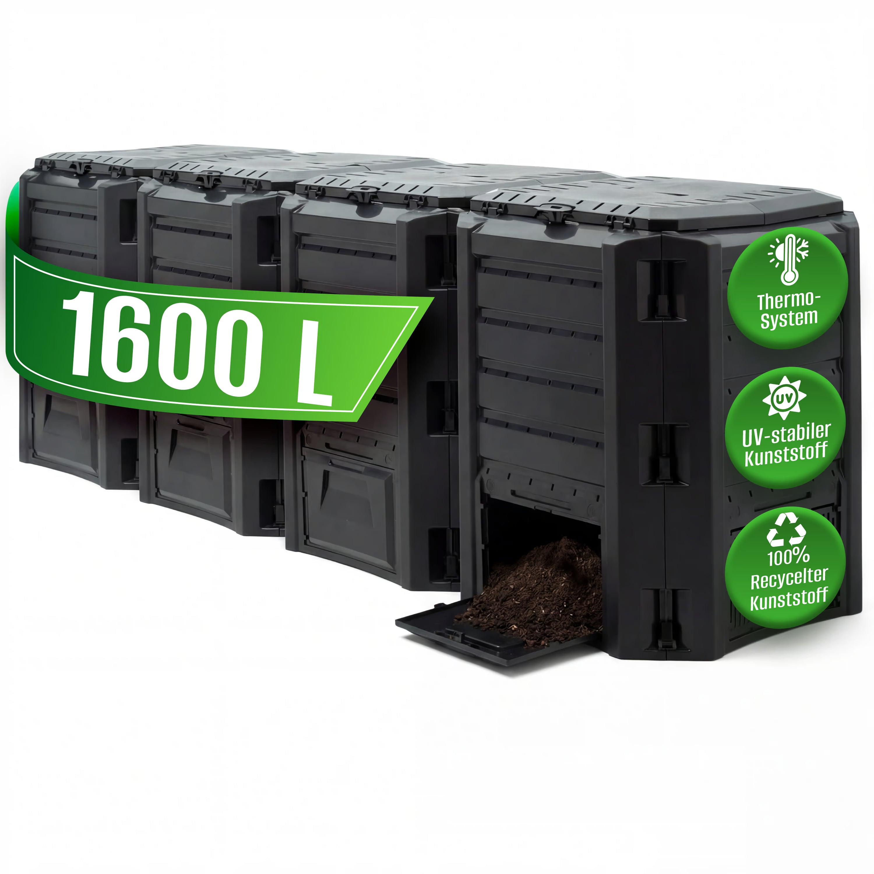 Composteur Jardin 1600L - Grande Capacité, Montage Sans Outil