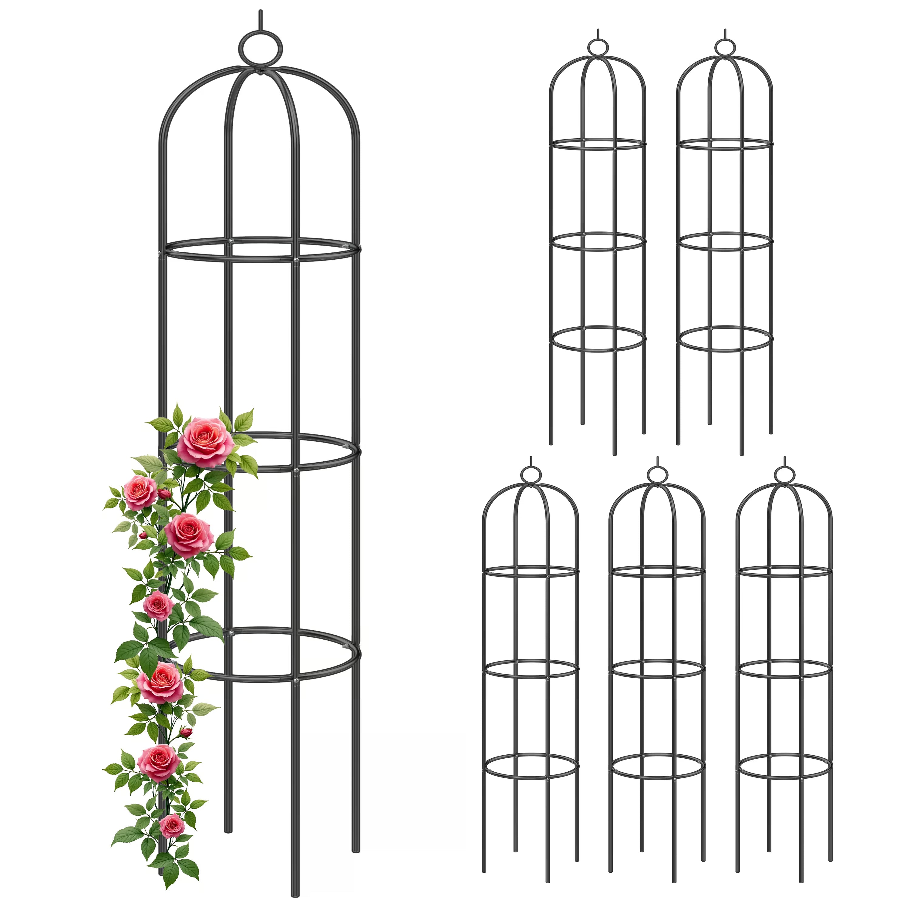 Lot 6 Colonnes à Rosiers 2m Noir - Support Grimpantes Métal