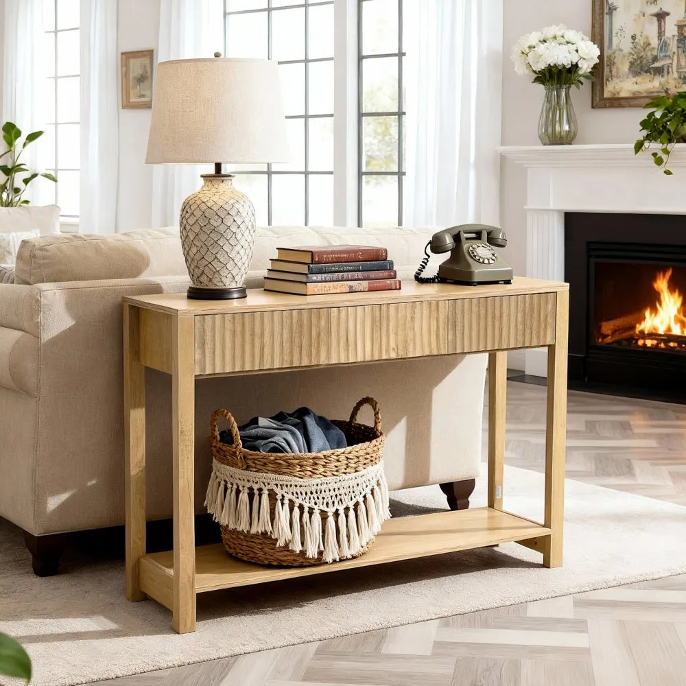 Console Étroite Campagnarde 120 cm - 3 Tiroirs et Étages