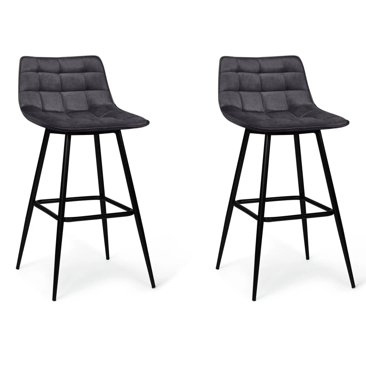 Lot de 2 Tabourets de Bar en Velours Gris Foncé