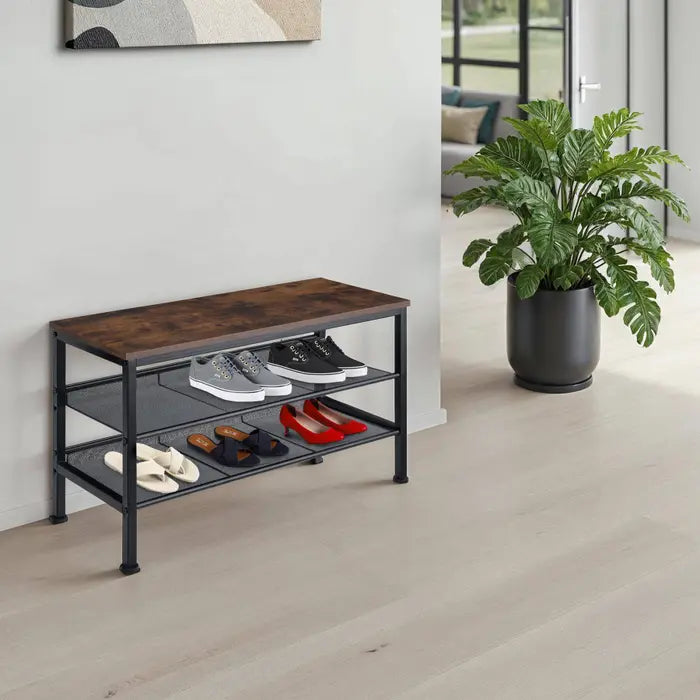 Étagère à Chaussures Industrielle - Style Bois et Acier