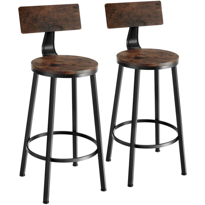 Lot de tabourets de bar POOLE style industriel bois foncé - Lot de 2