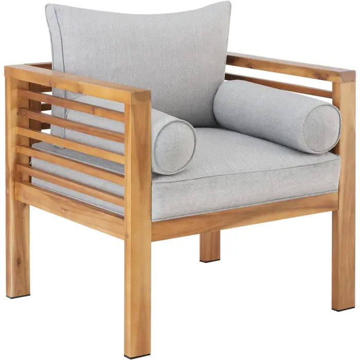 Fauteuil lounge de jardin en bois d'acacia avec coussins - Marron