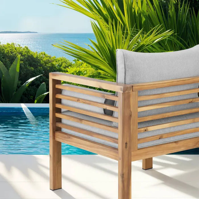 Fauteuil lounge de jardin en bois d'acacia avec coussins - Marron