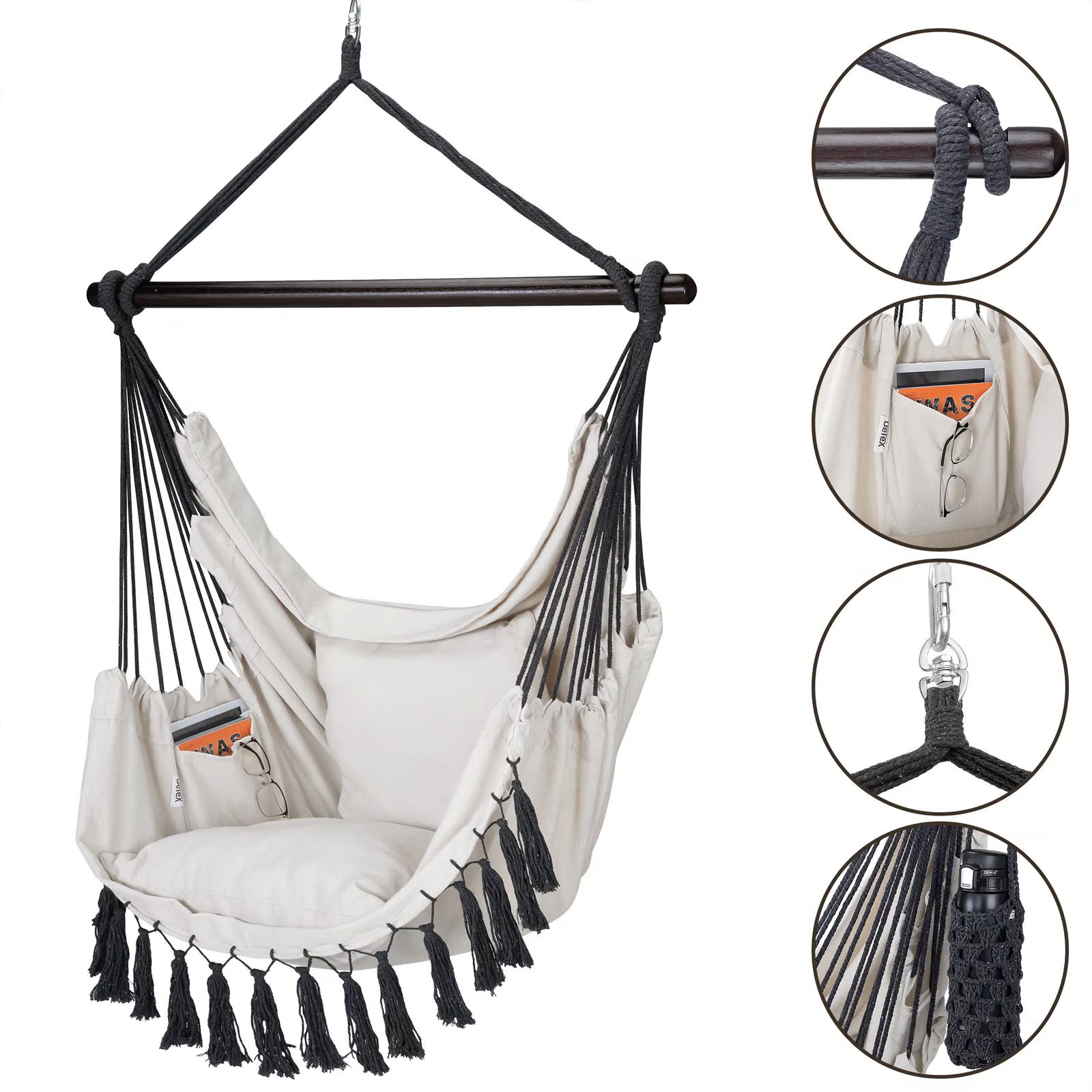 Fauteuil Suspendu Crème avec Support - Cocon Détente + Coussin