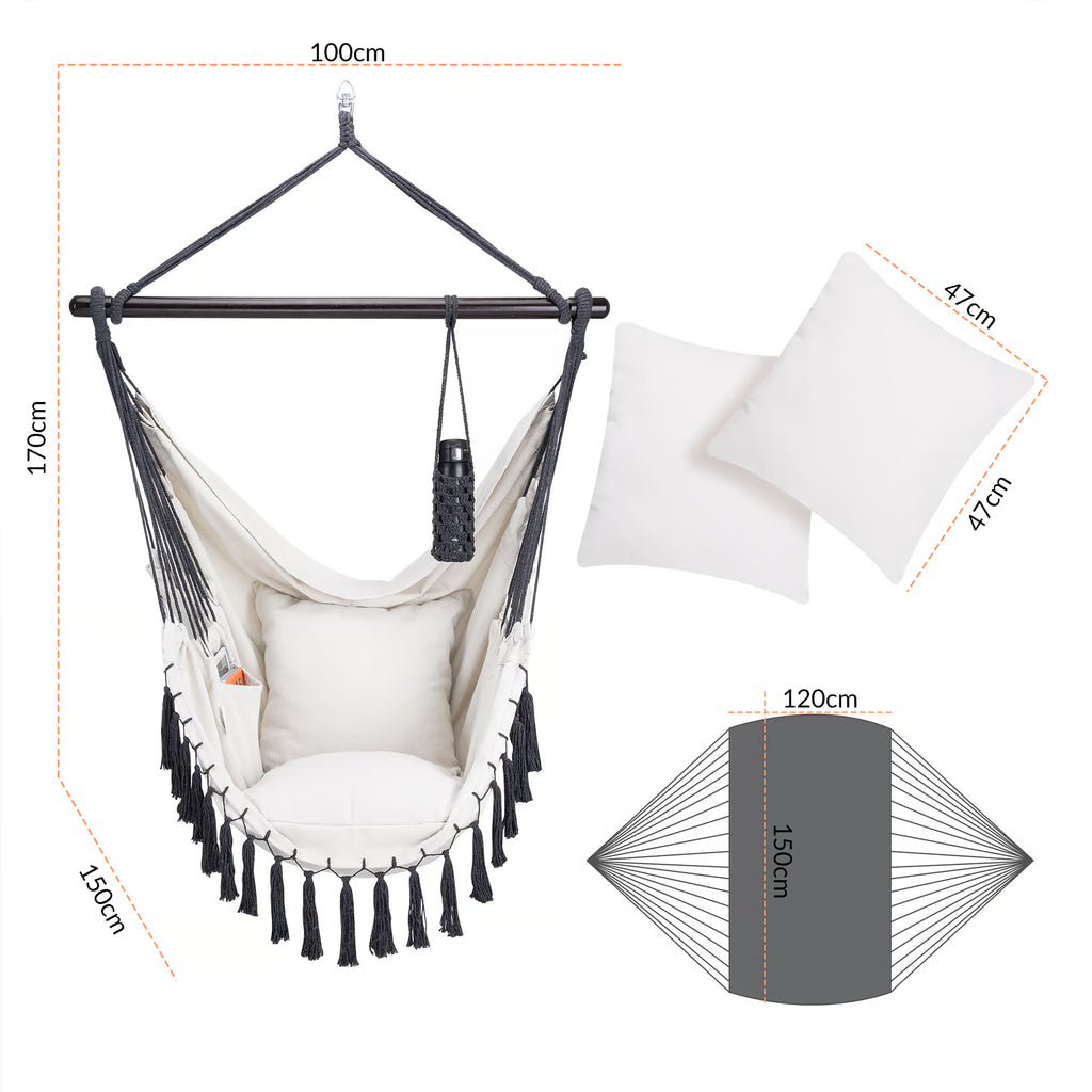 Fauteuil Suspendu Crème avec Support - Cocon Détente + Coussin