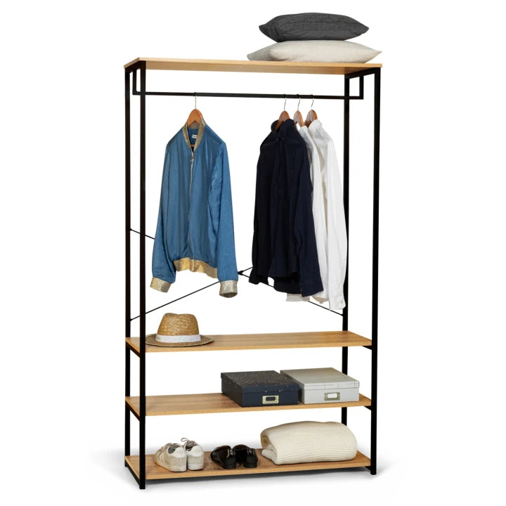 Dressing Industriel Bois et Métal avec Penderie et Étagères 100 cm