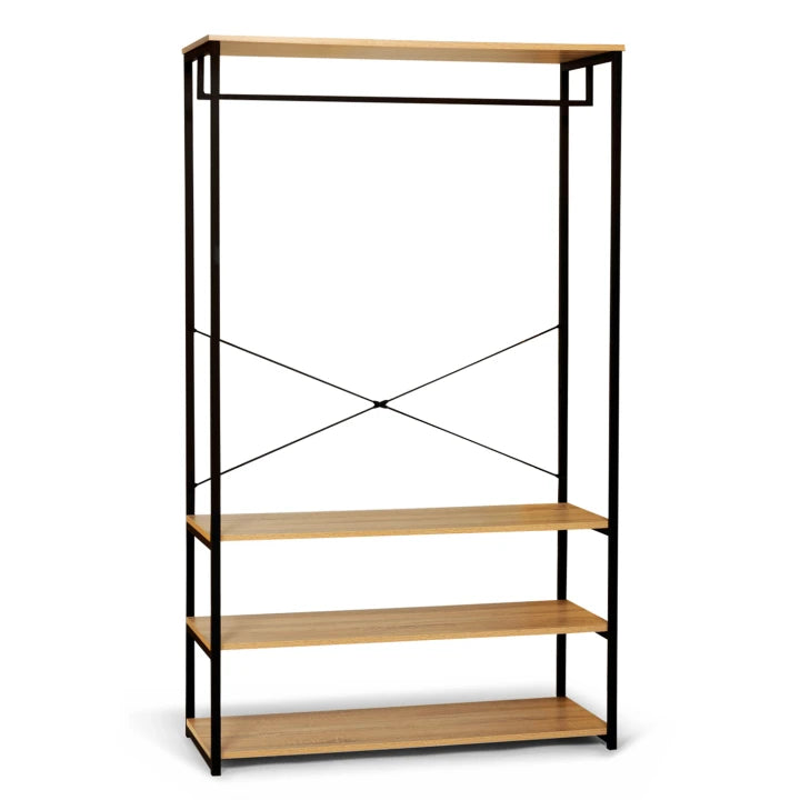 Dressing Industriel Bois et Métal avec Penderie et Étagères 100 cm