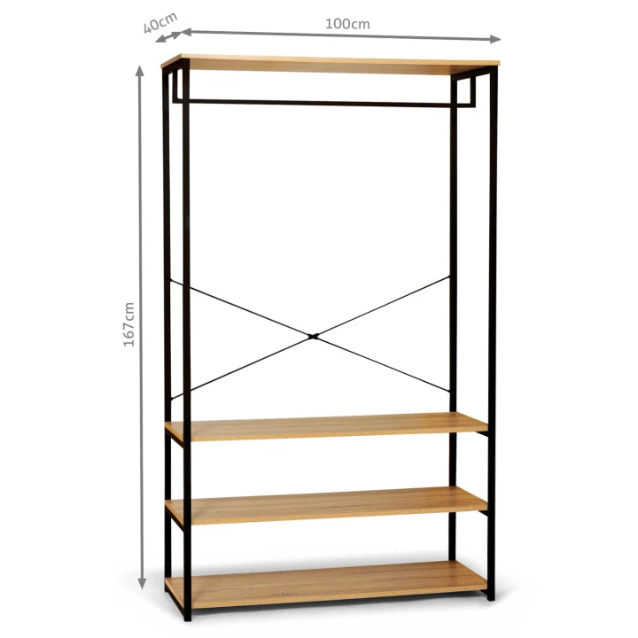 Dressing Industriel Bois et Métal avec Penderie et Étagères 100 cm