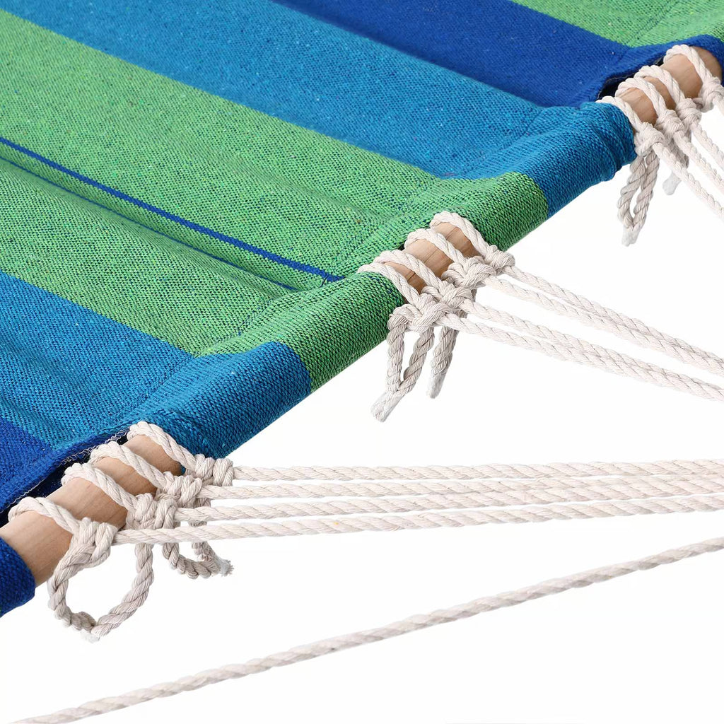 Hamac sur Pied 200cm Vert Rayé - Cadre Métal Autoportant