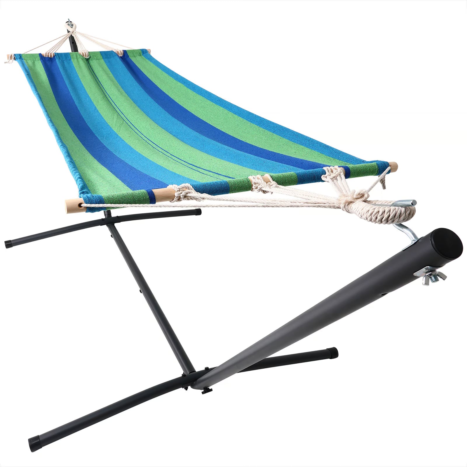 Hamac sur Pied 200cm Vert Rayé - Cadre Métal Autoportant