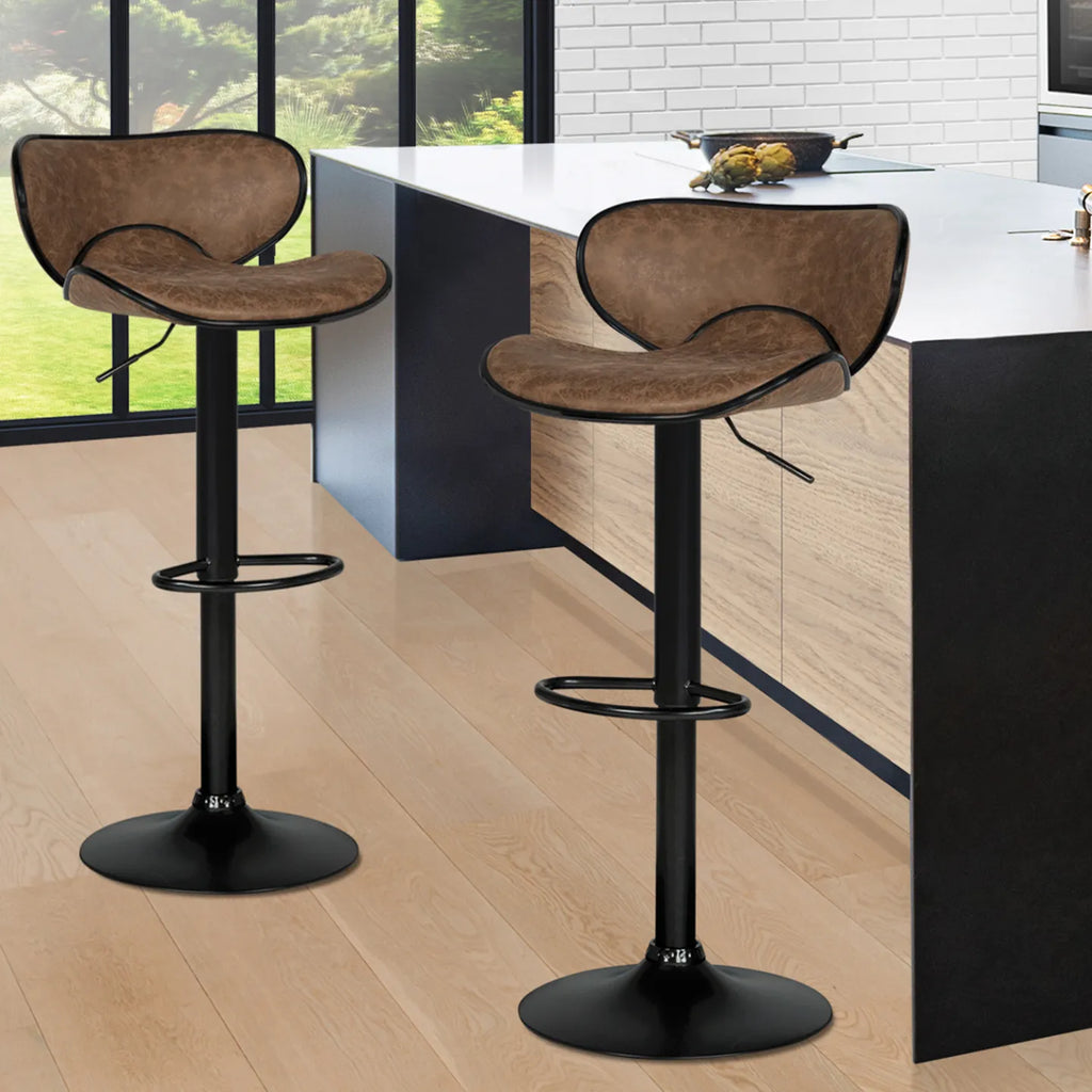 Lot de 2 Tabourets de Bar Vintage Marron Réglables 79 à 99 cm