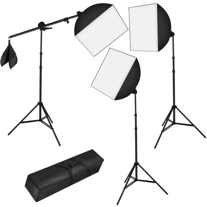 Kit studio 3 lampes LED avec softbox et trépieds - Noir