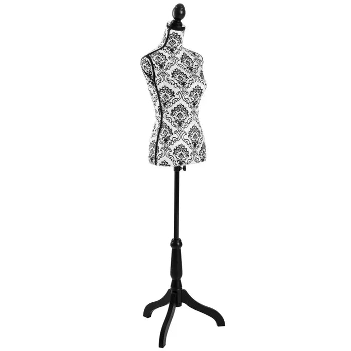 Mannequin de couture réglable motif floral - Noir/Blanc
