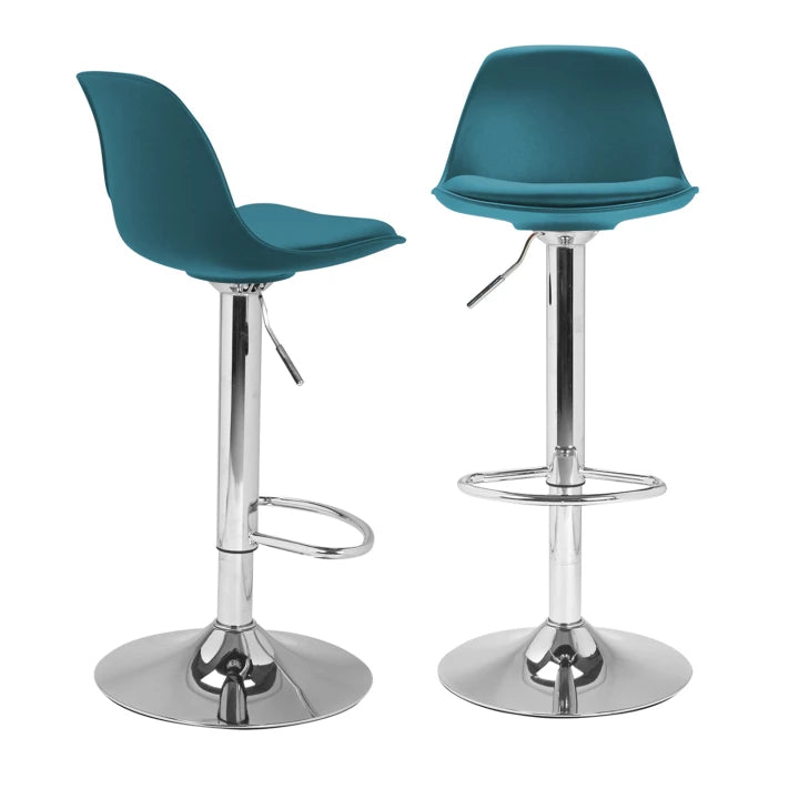 Lot de 2 Tabourets de Bar Réglables Bleu Canard avec Dossier Pivotant