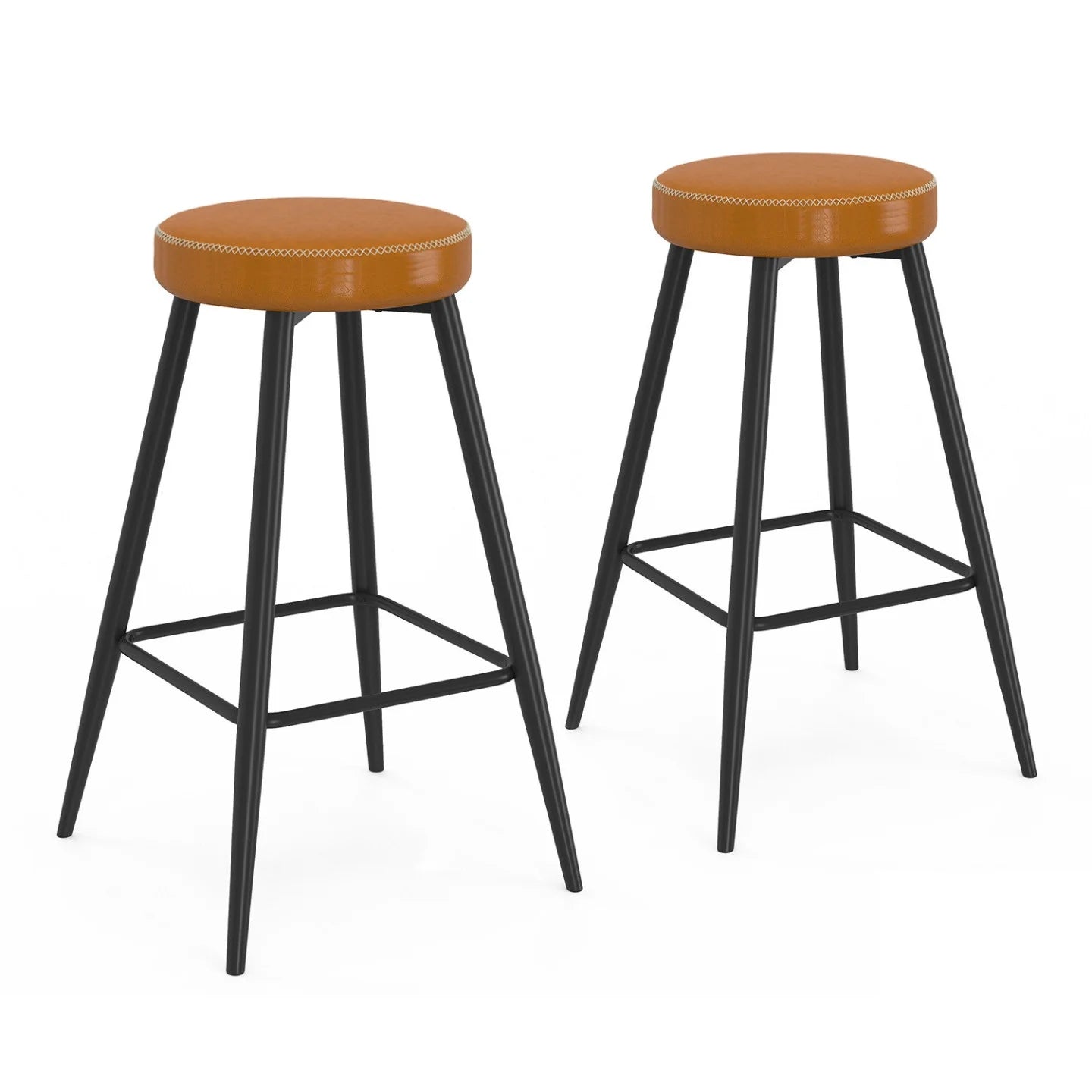 Lot de 2 Tabourets de Bar Effet Cuir Marron