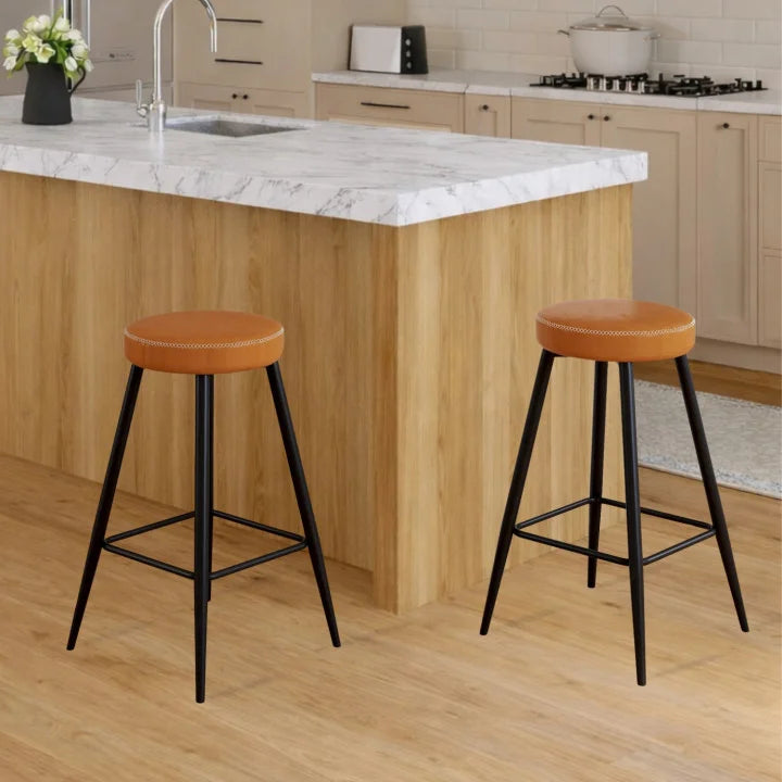 Lot de 2 Tabourets de Bar Effet Cuir Marron