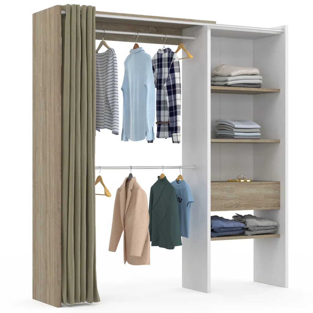 Dressing Extensible avec Rideau - Double Penderie et Étagères