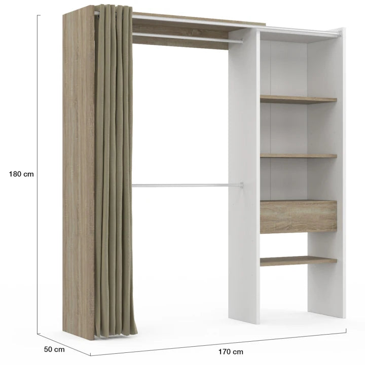 Dressing Extensible avec Rideau - Double Penderie et Étagères
