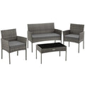 Salon de jardin 4 personnes en résine tressée avec table verre - Gris