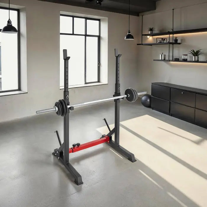 Support de squat multifonction réglable avec rangement poids - Noir