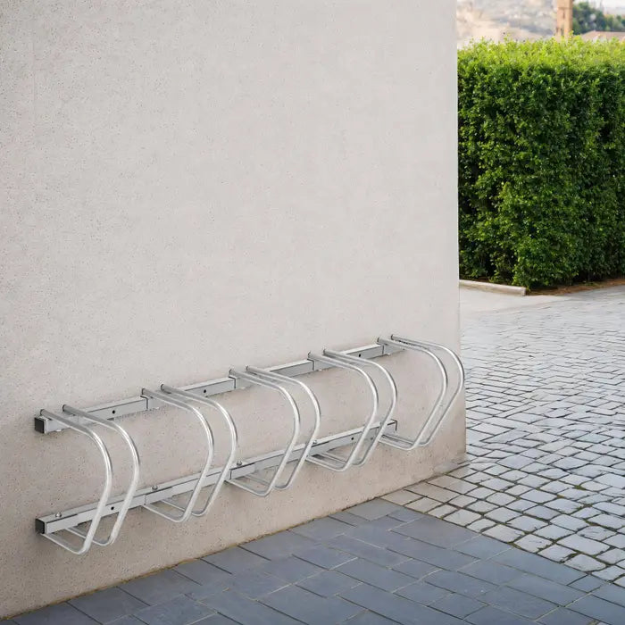 Support mural ou sol pour 5 vélos en acier - Argent